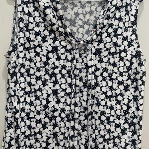 Karl Lagerfeld Women's Blouse Top Large Black White Sleeveless V-Neck XL